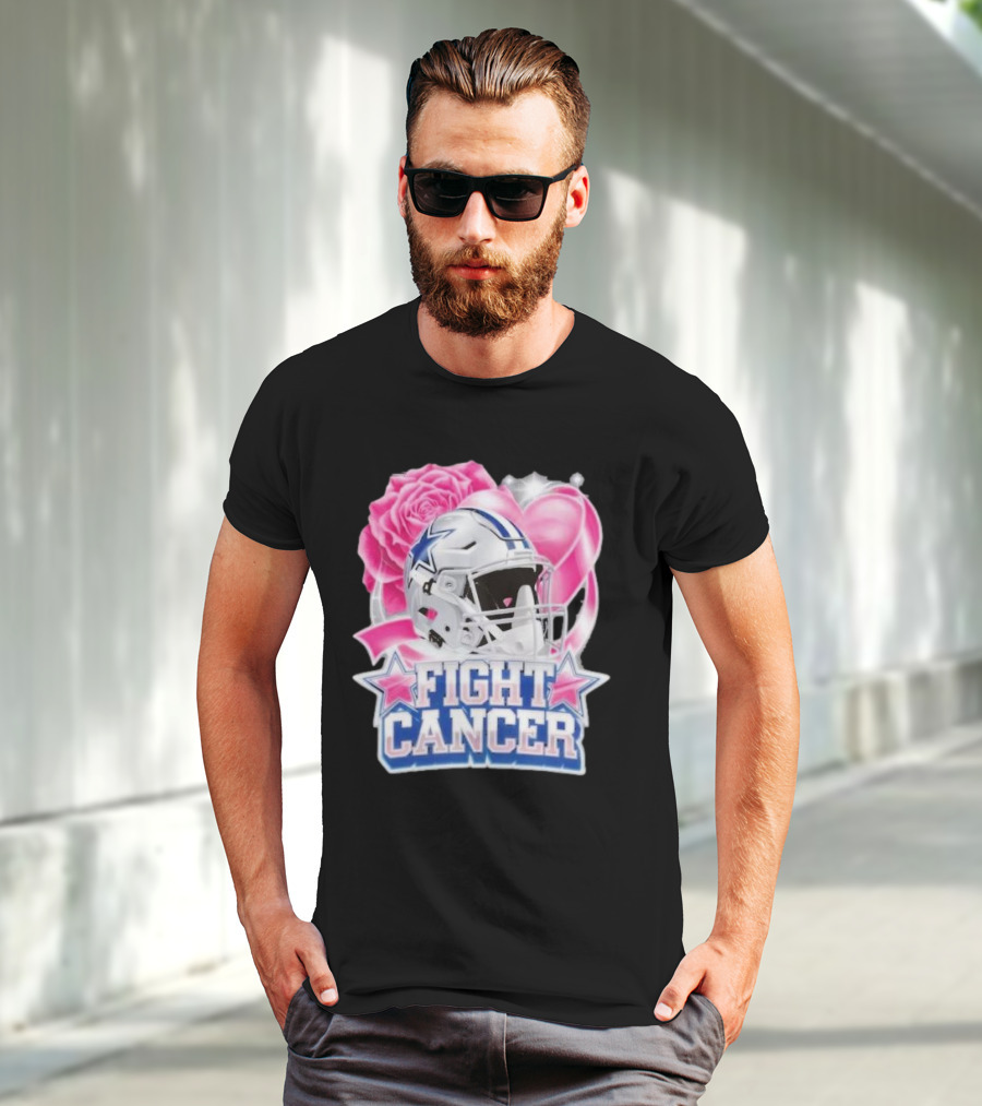 Dallas Cowboys Fight Breast Cancer Awareness Rose Pink Heart Helmet T-Shirt