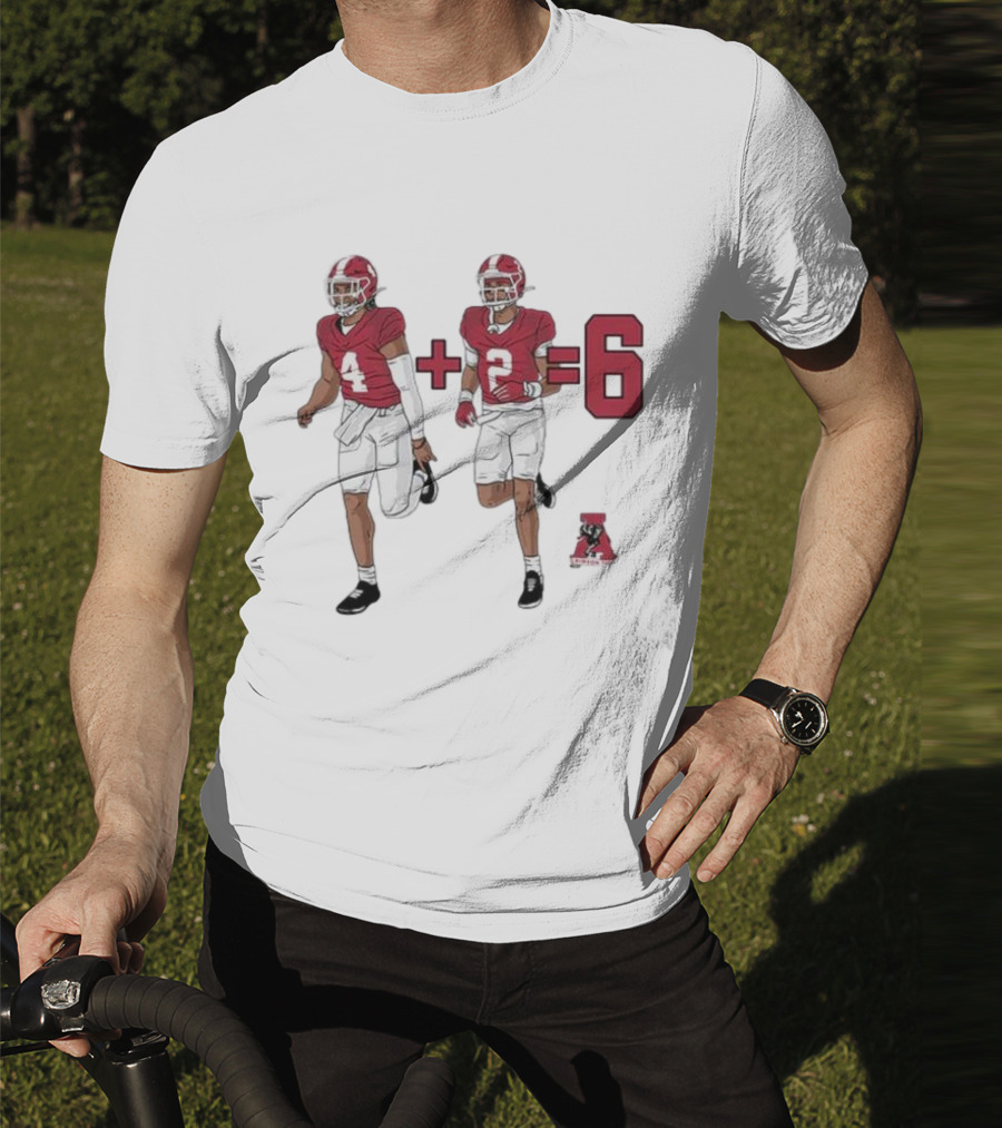 Alabama Crimson Tide Ryan Williams Jalen Milroe 4 + 2 = 6 Cartoon Football Players T-Shirt