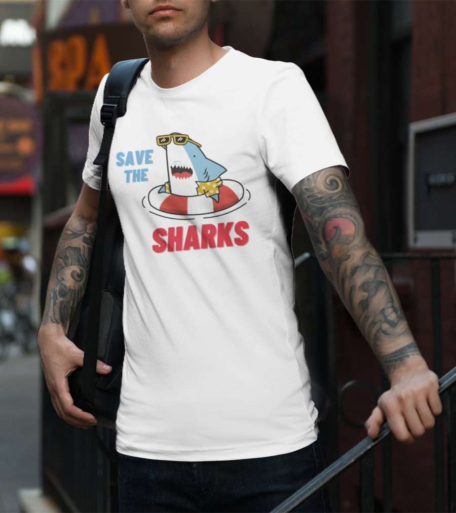 Save The Sharks Sunglasses Summer Float Fun T-Shirt