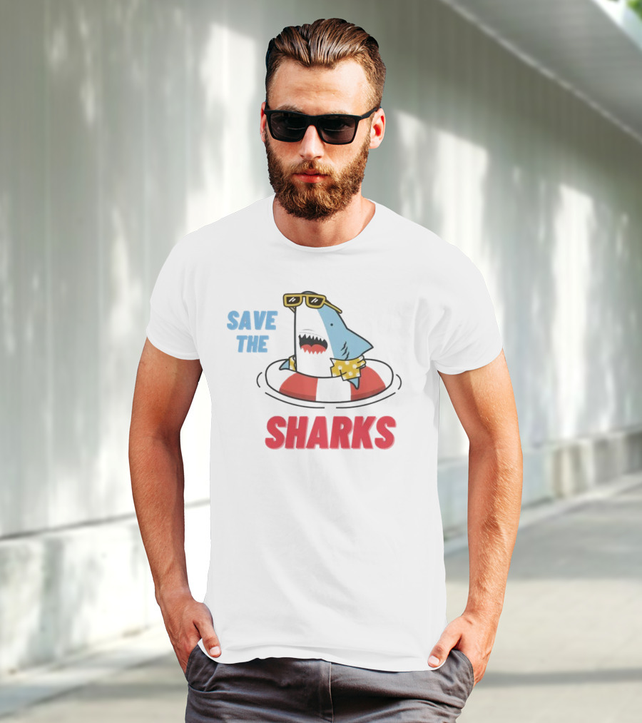 Save The Sharks Sunglasses Summer Float Fun T-Shirt
