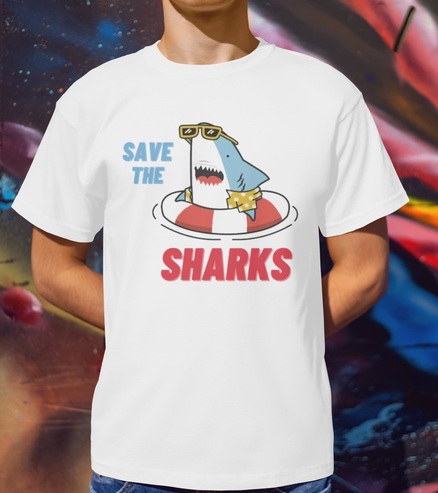 Save The Sharks Sunglasses Summer Float Fun T-Shirt