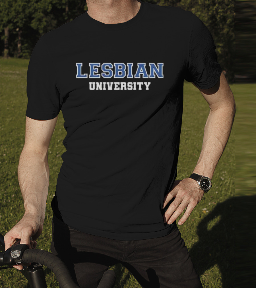 Lesbian University Bold Blue And White Block Text T-Shirt