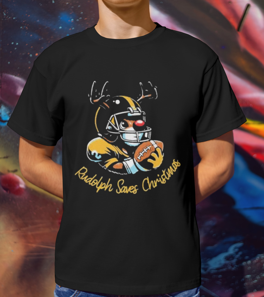 Pittsburgh Steelers Rudolph Saves Christmas Football Reindeer T-Shirt