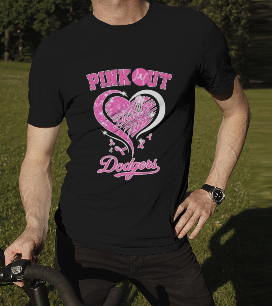 Pink Out Dodgers Heart Breast Cancer Los Angeles T-Shirt