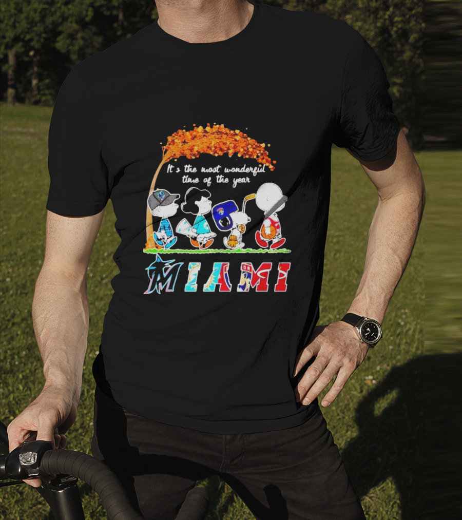 Miami Sports Peanuts Characters Walking Fall It's The Most Wonderful Time Of The Year T-Shirt