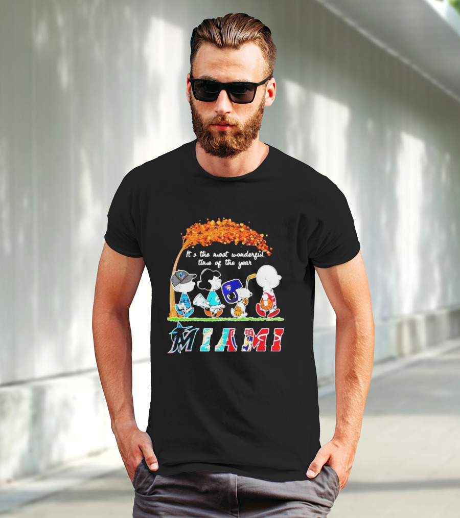 Miami Sports Peanuts Characters Walking Fall It's The Most Wonderful Time Of The Year T-Shirt