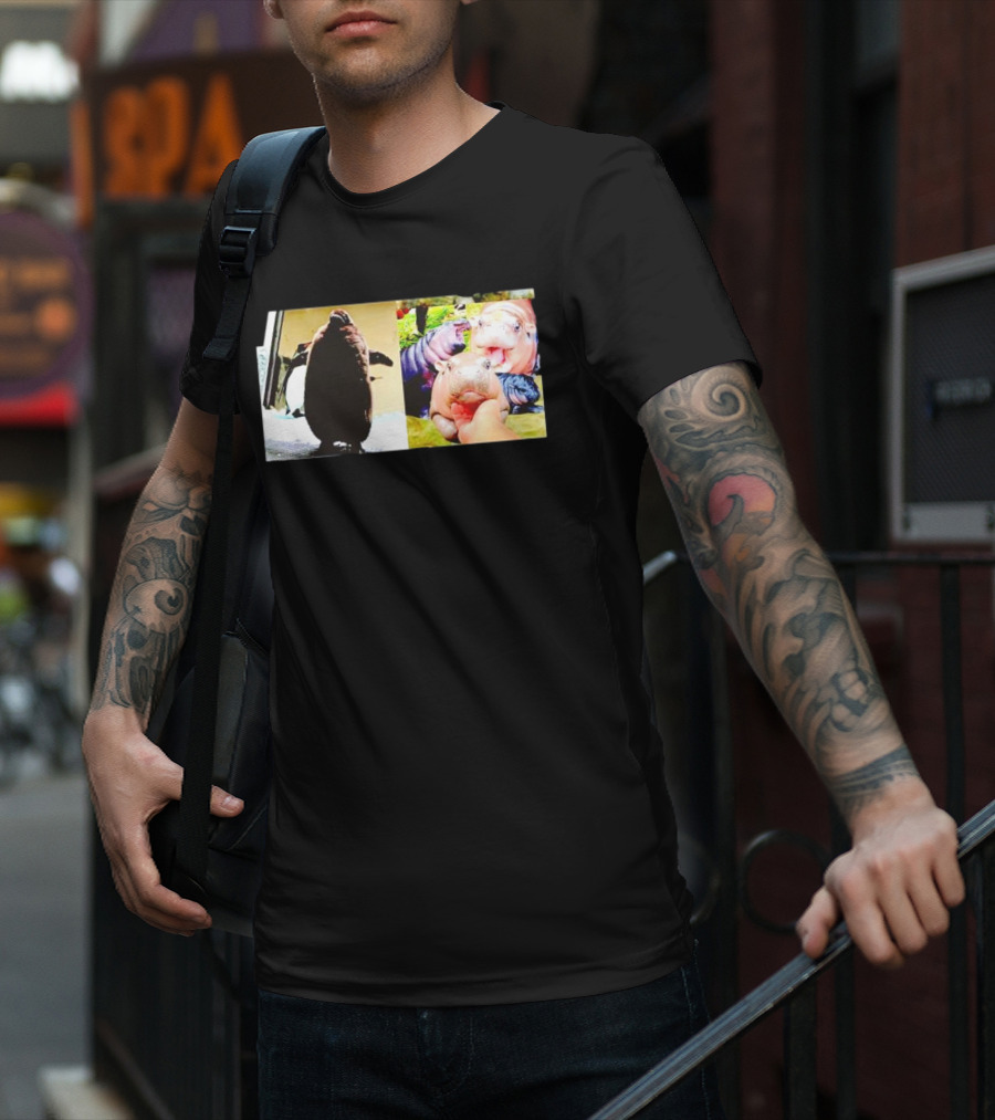 Moo Deng Hippo And Baby Penguin Pesto Family Moments T-Shirt