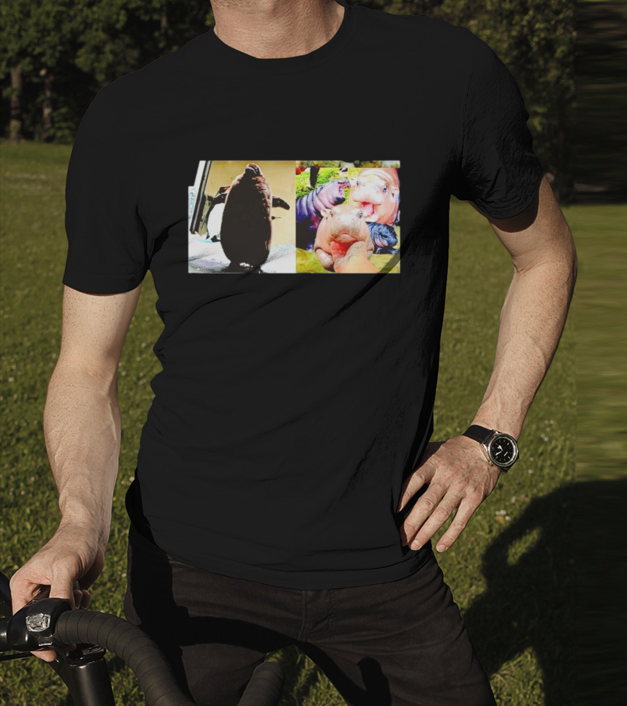 Moo Deng Hippo And Baby Penguin Pesto Family Moments T-Shirt