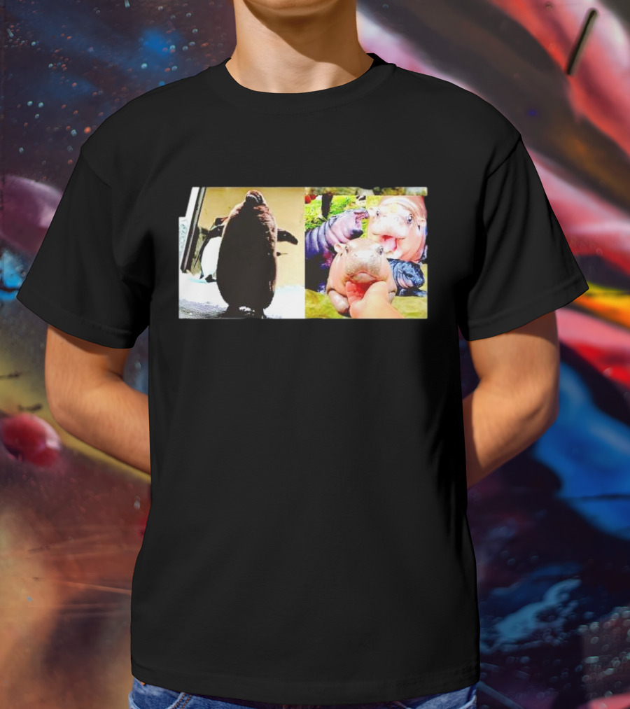 Moo Deng Hippo And Baby Penguin Pesto Family Moments T-Shirt