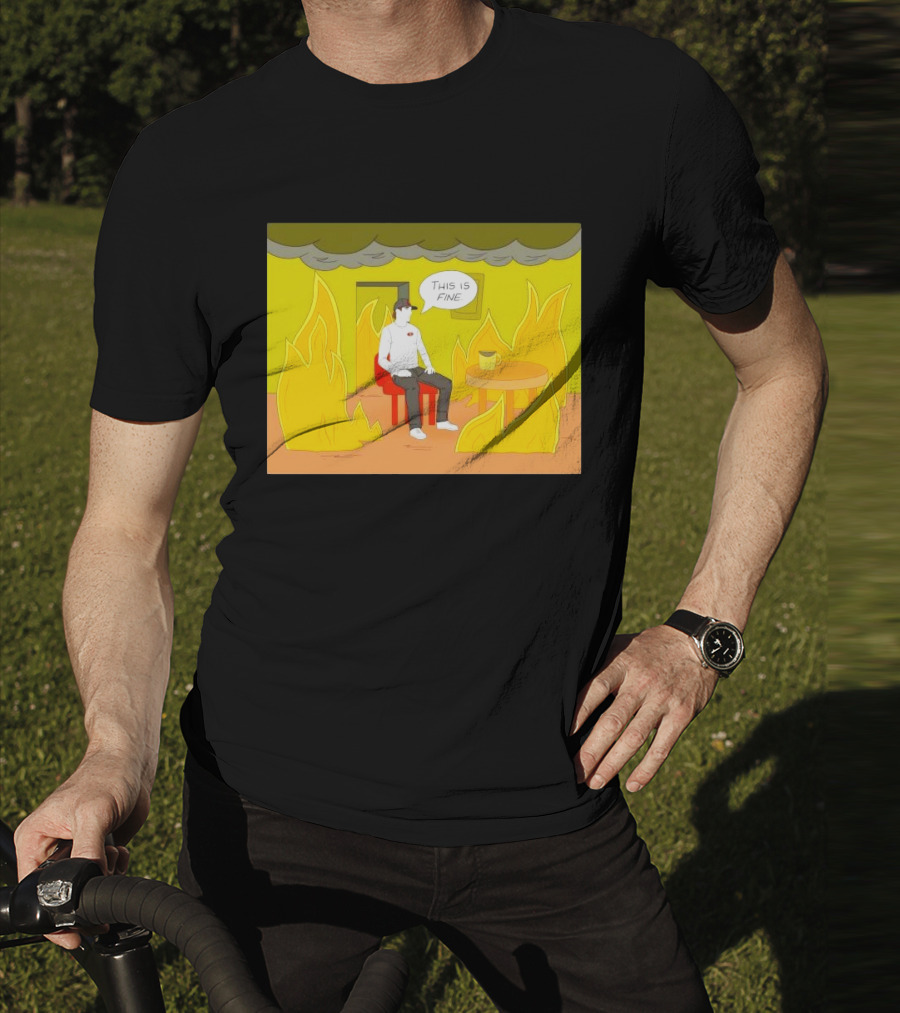 San Francisco 49ers This Is Fine Cartoon Fire Background T-Shirt
