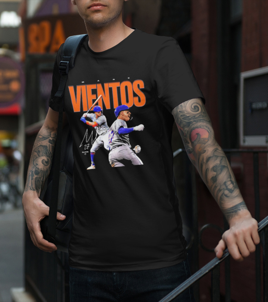 Mark Vientos New York Mets MLB 27 Signature Baseball Action T-Shirt