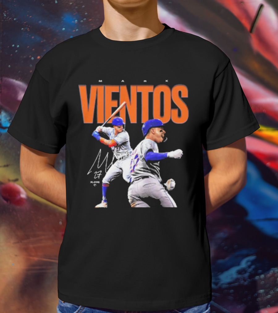 Mark Vientos New York Mets MLB 27 Signature Baseball Action T-Shirt