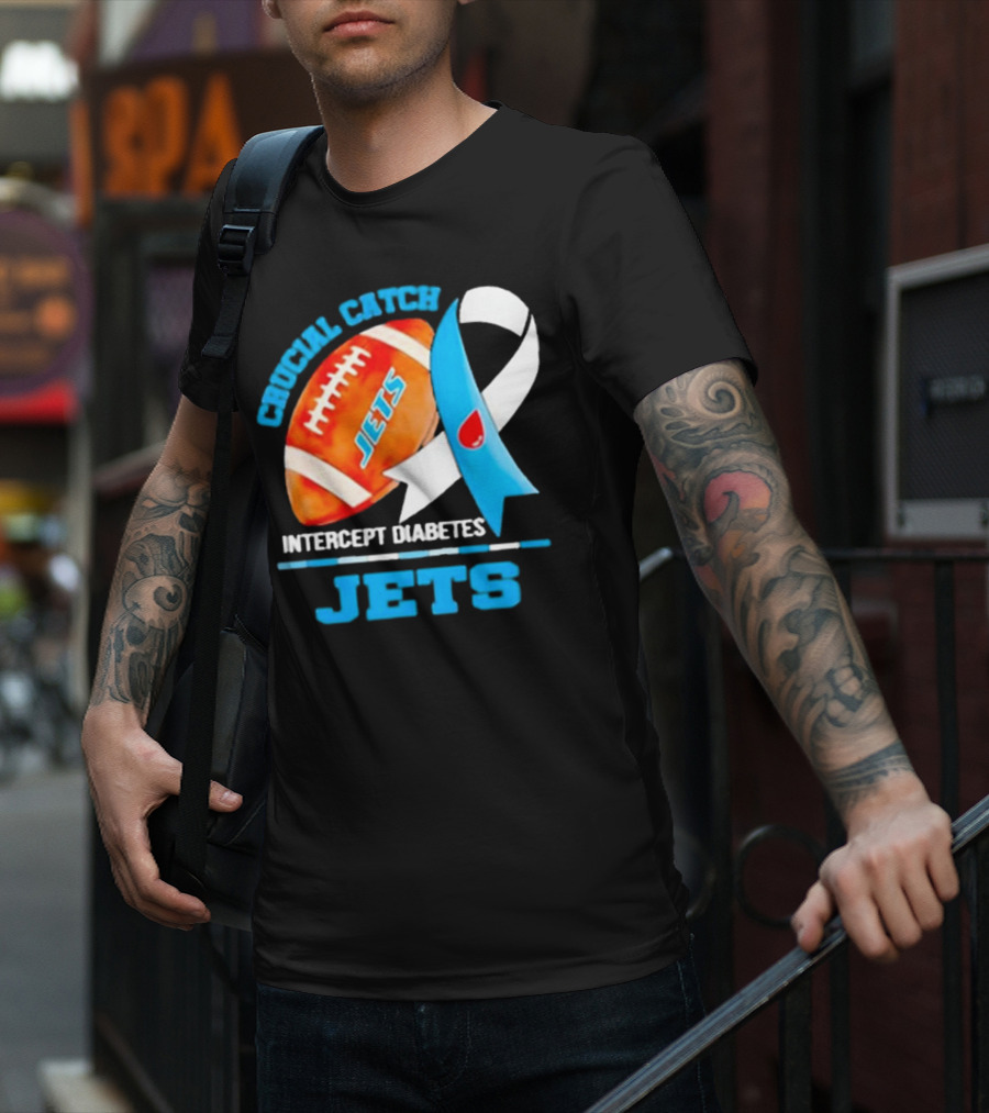 Jets Crucial Catch Football Intercept Diabetes Awareness T-Shirt