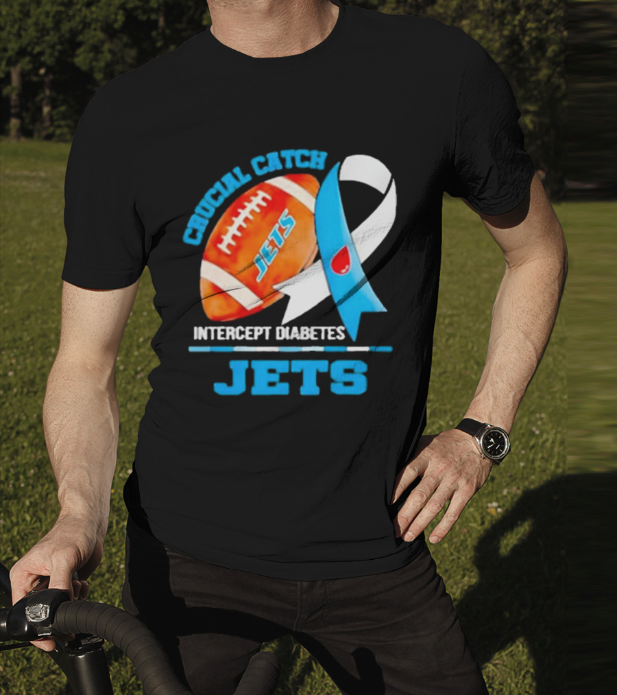 Jets Crucial Catch Football Intercept Diabetes Awareness T-Shirt