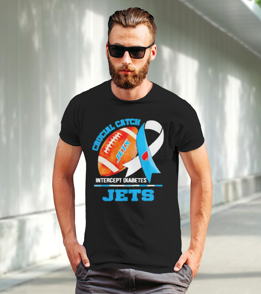 Jets Crucial Catch Football Intercept Diabetes Awareness T-Shirt