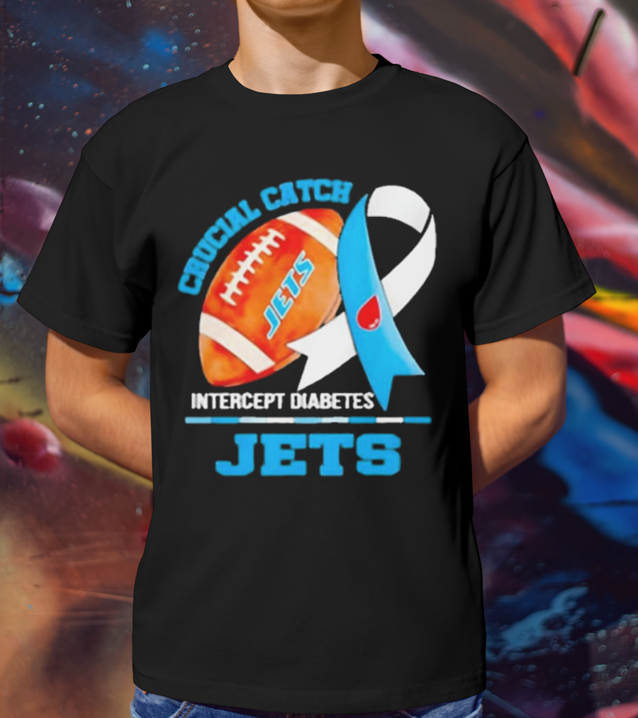 Jets Crucial Catch Football Intercept Diabetes Awareness T-Shirt