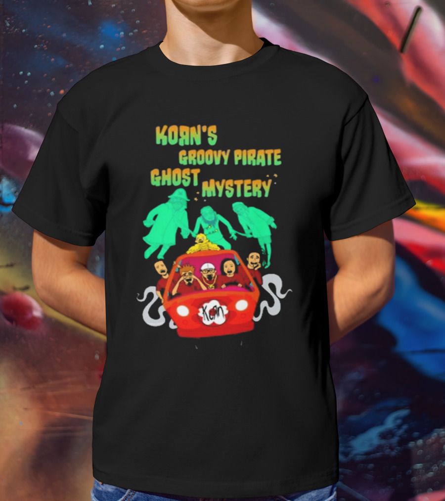 Korn Groovy Pirate Ghost Mystery Band In Red Van With Creepy Specters T-Shirt