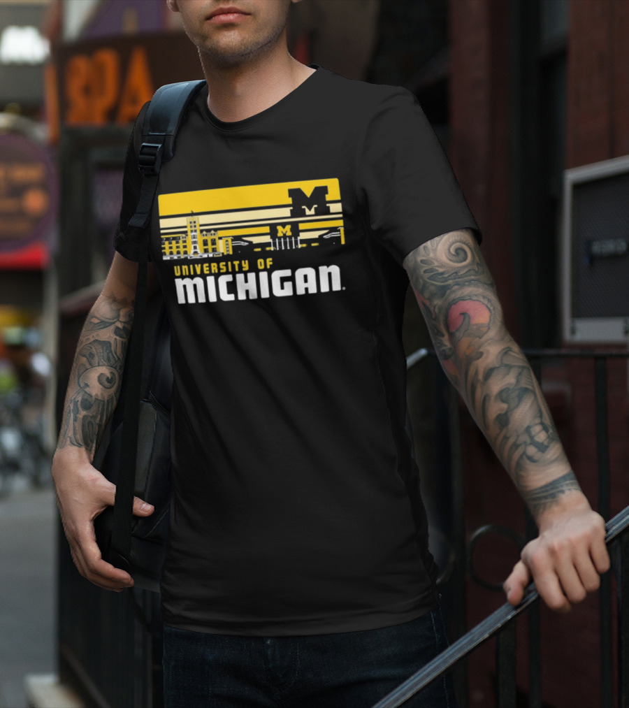 University Of Michigan Wolverines Striped Campus Skyline T-Shirt