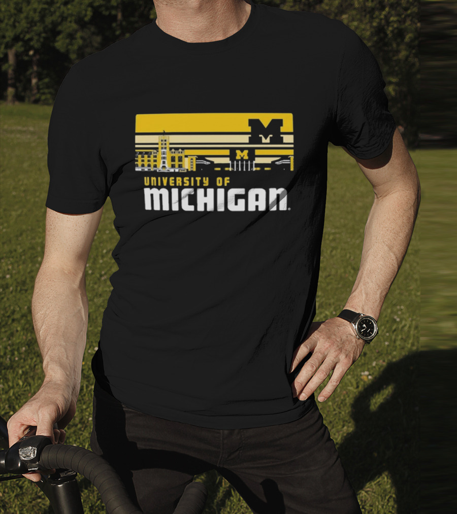 University Of Michigan Wolverines Striped Campus Skyline T-Shirt