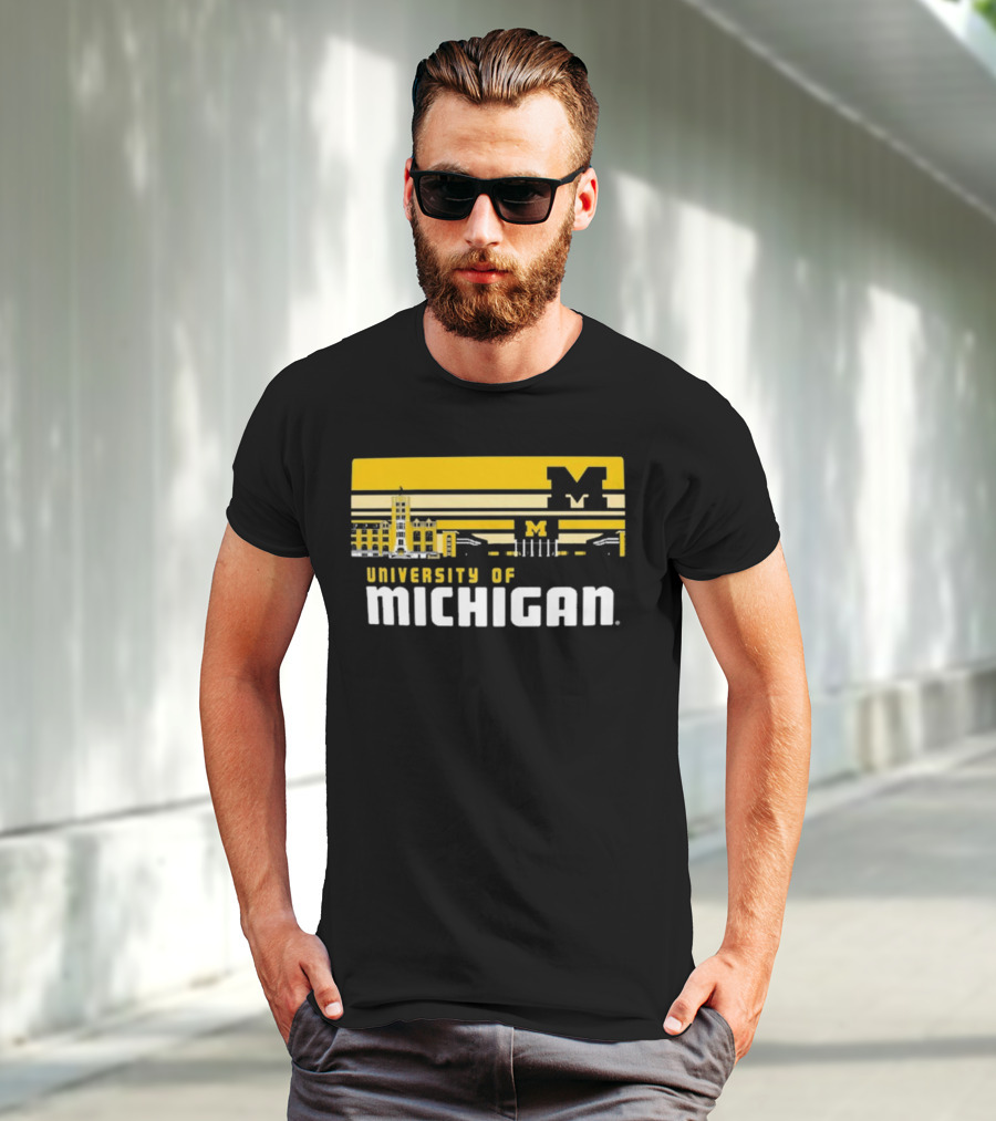 University Of Michigan Wolverines Striped Campus Skyline T-Shirt
