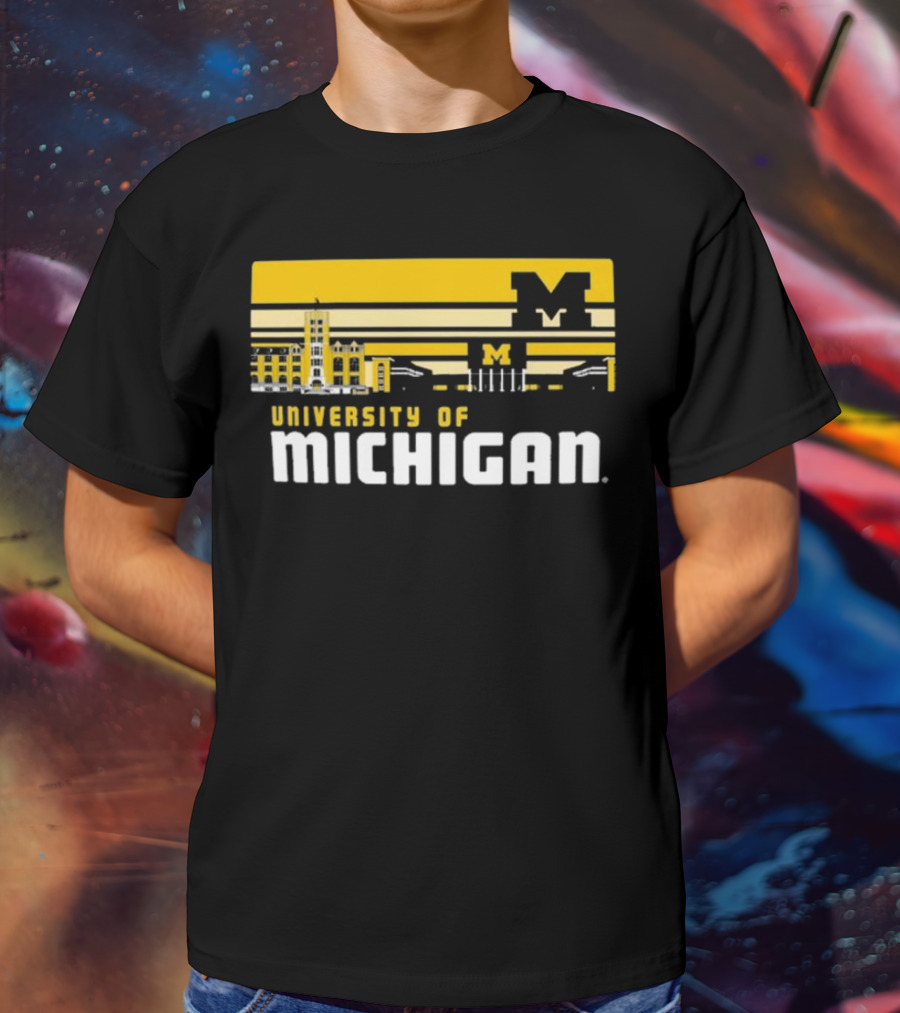 University Of Michigan Wolverines Striped Campus Skyline T-Shirt