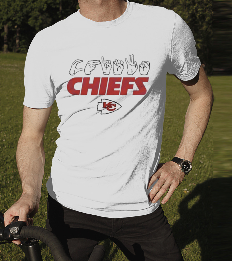 CHIEFS Kansas City Chiefs KC Logo Hand Sign Football T-Shirt
