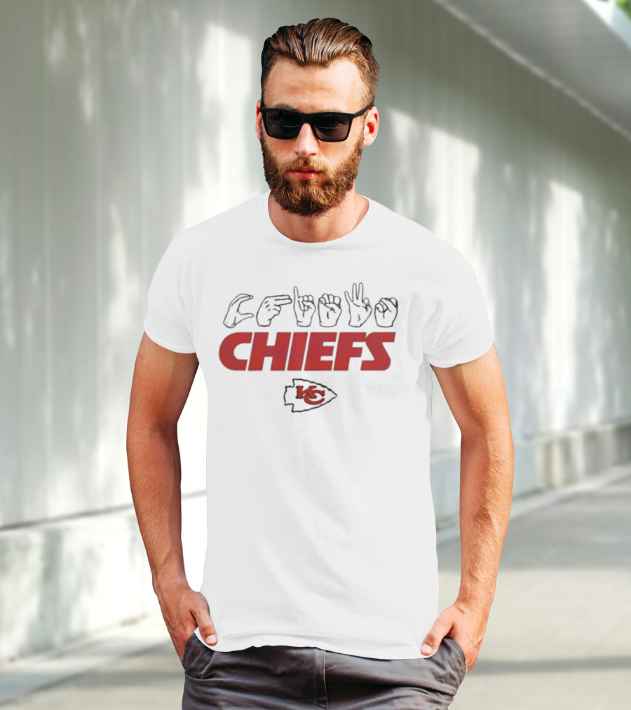 CHIEFS Kansas City Chiefs KC Logo Hand Sign Football T-Shirt