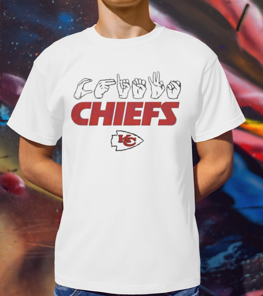 CHIEFS Kansas City Chiefs KC Logo Hand Sign Football T-Shirt