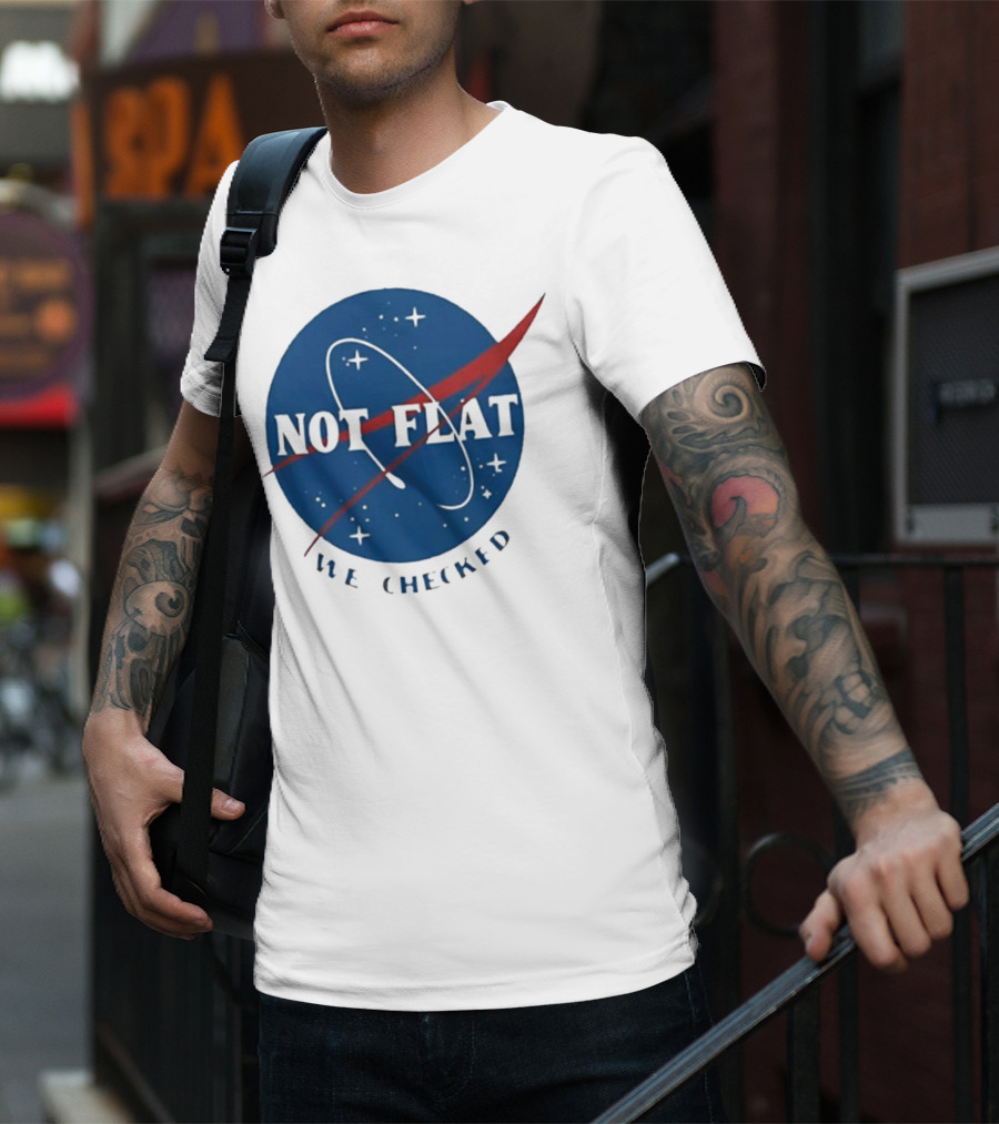 Not Flat We Checked Space Exploration Emblem T-Shirt