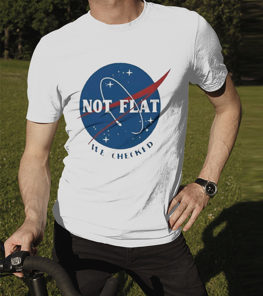 Not Flat We Checked Space Exploration Emblem T-Shirt