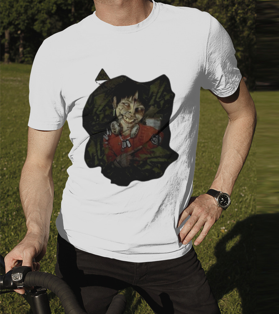 MG Ultra Kid Smiling Masked Figure With Red Outfit And Gas Mask Elements T-Shirt