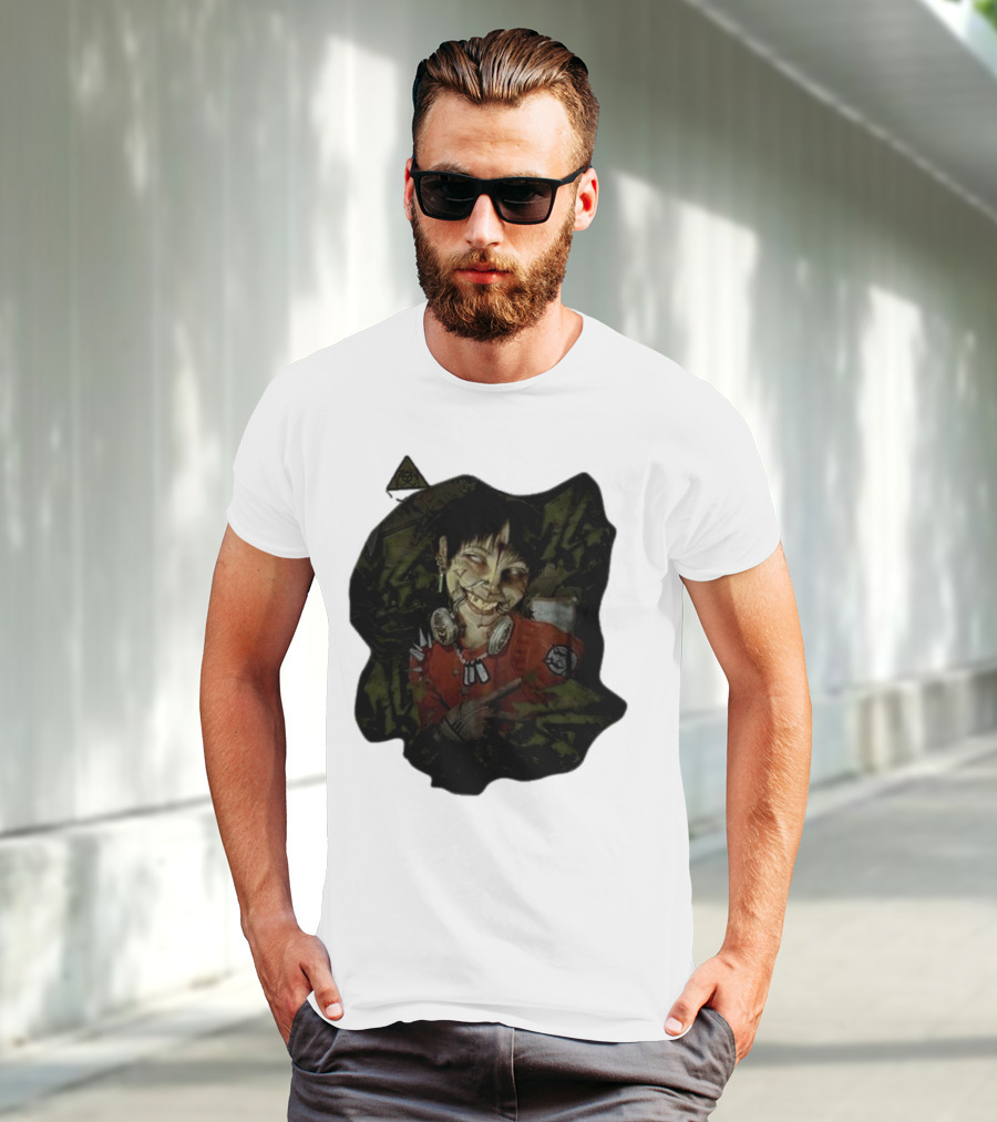 MG Ultra Kid Smiling Masked Figure With Red Outfit And Gas Mask Elements T-Shirt