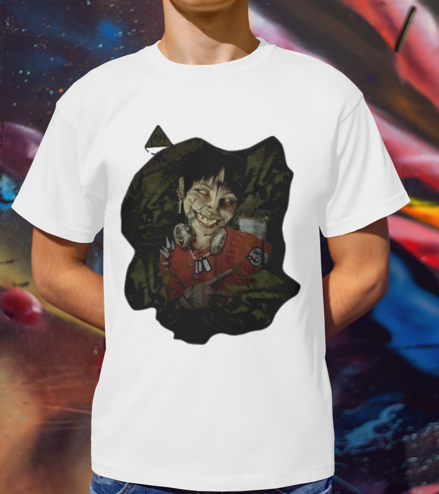 MG Ultra Kid Smiling Masked Figure With Red Outfit And Gas Mask Elements T-Shirt