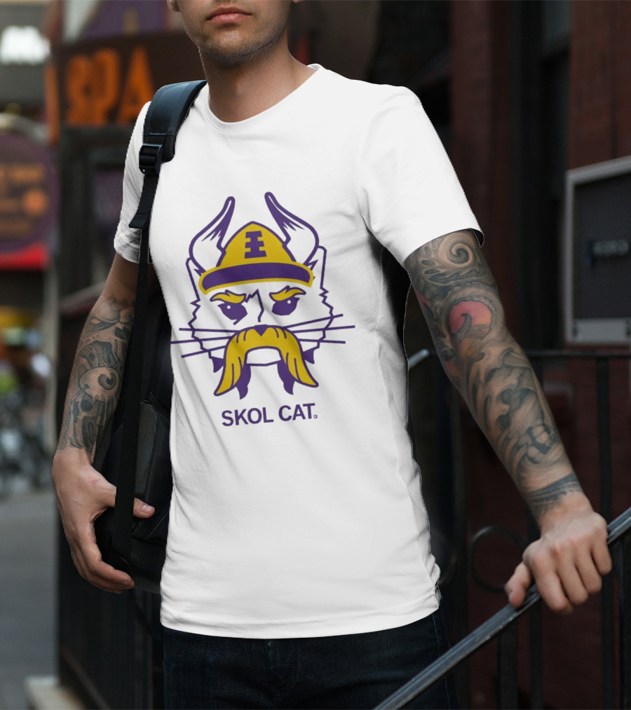 Skol Cat Viking Helmet Mustache Sports Enthusiast T-Shirt
