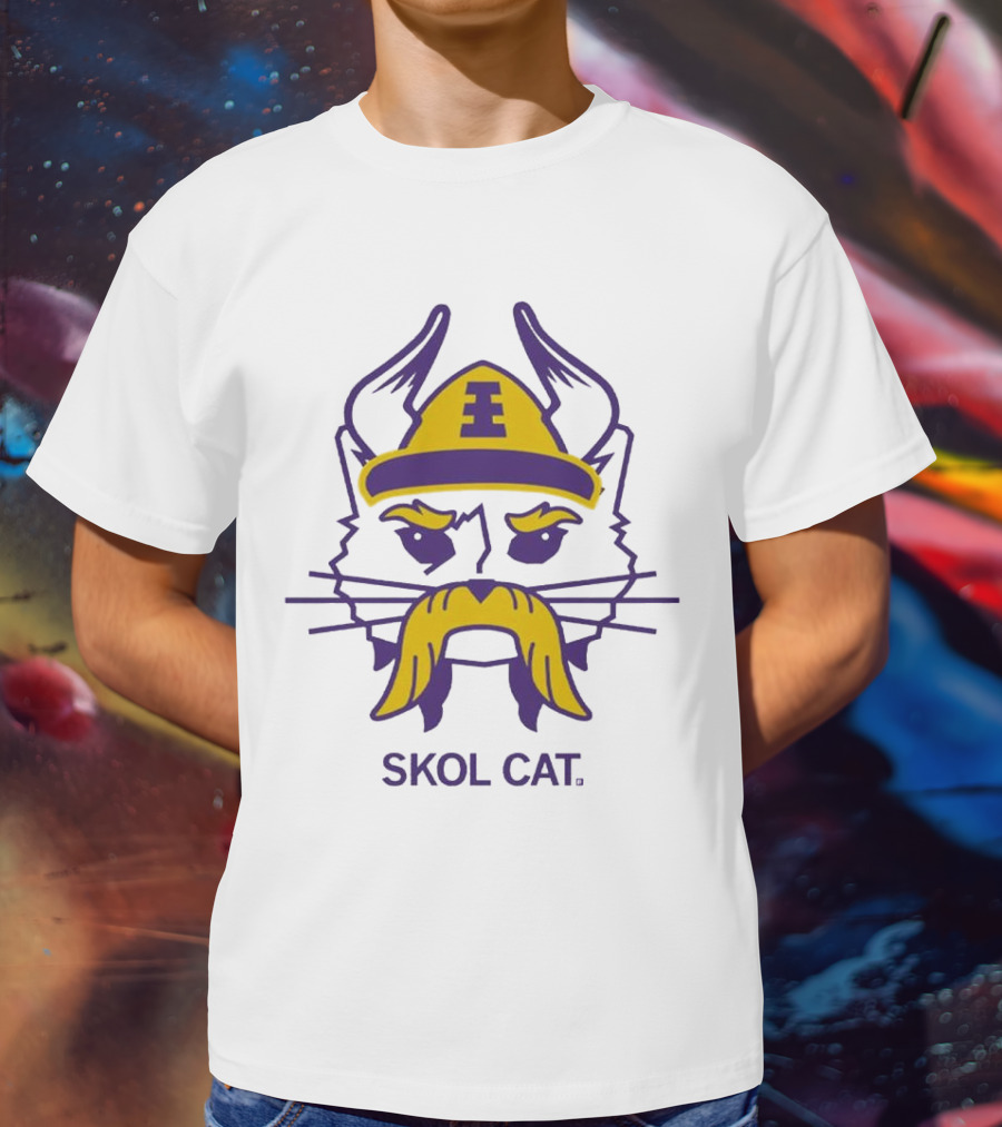 Skol Cat Viking Helmet Mustache Sports Enthusiast T-Shirt