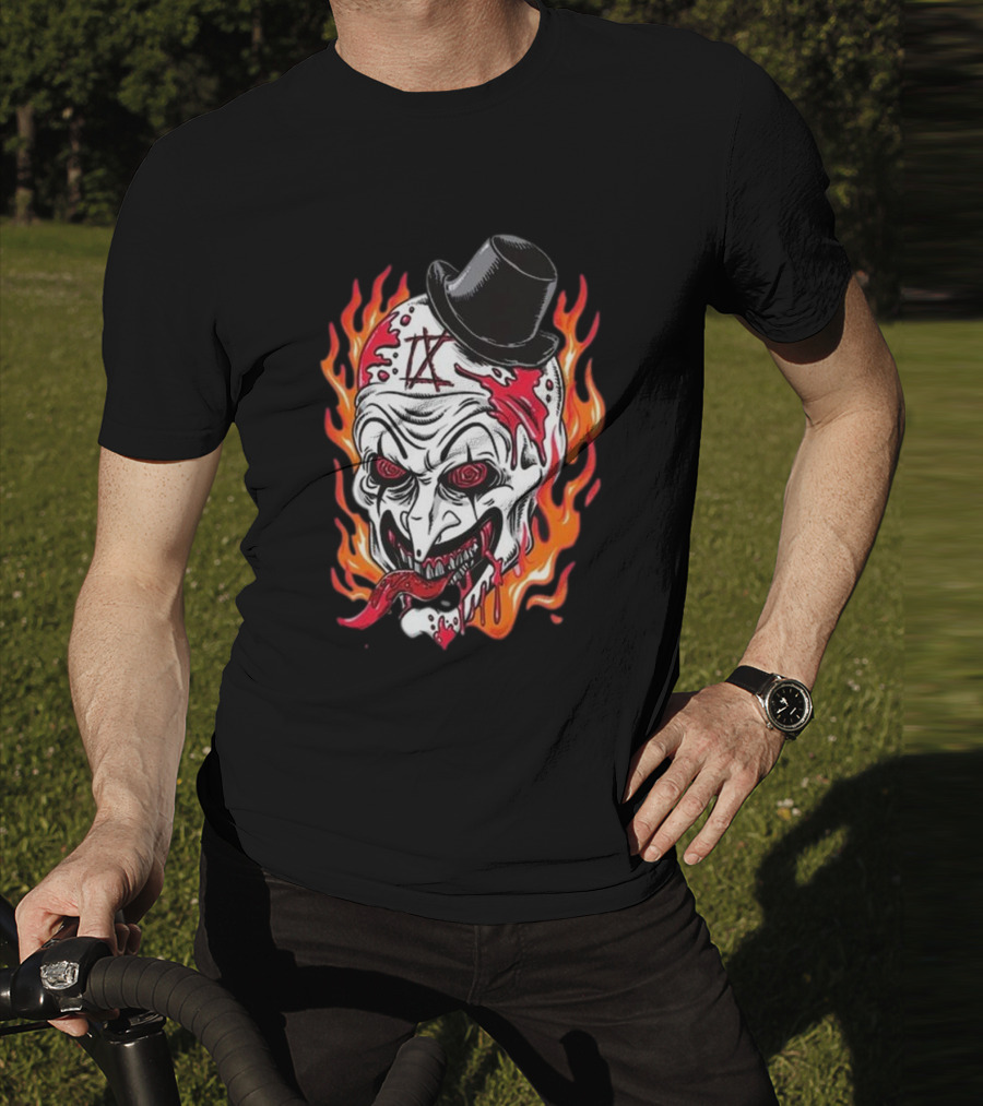 Psychos Only Art Will Never Die Flaming Skull Top Hat T-Shirt