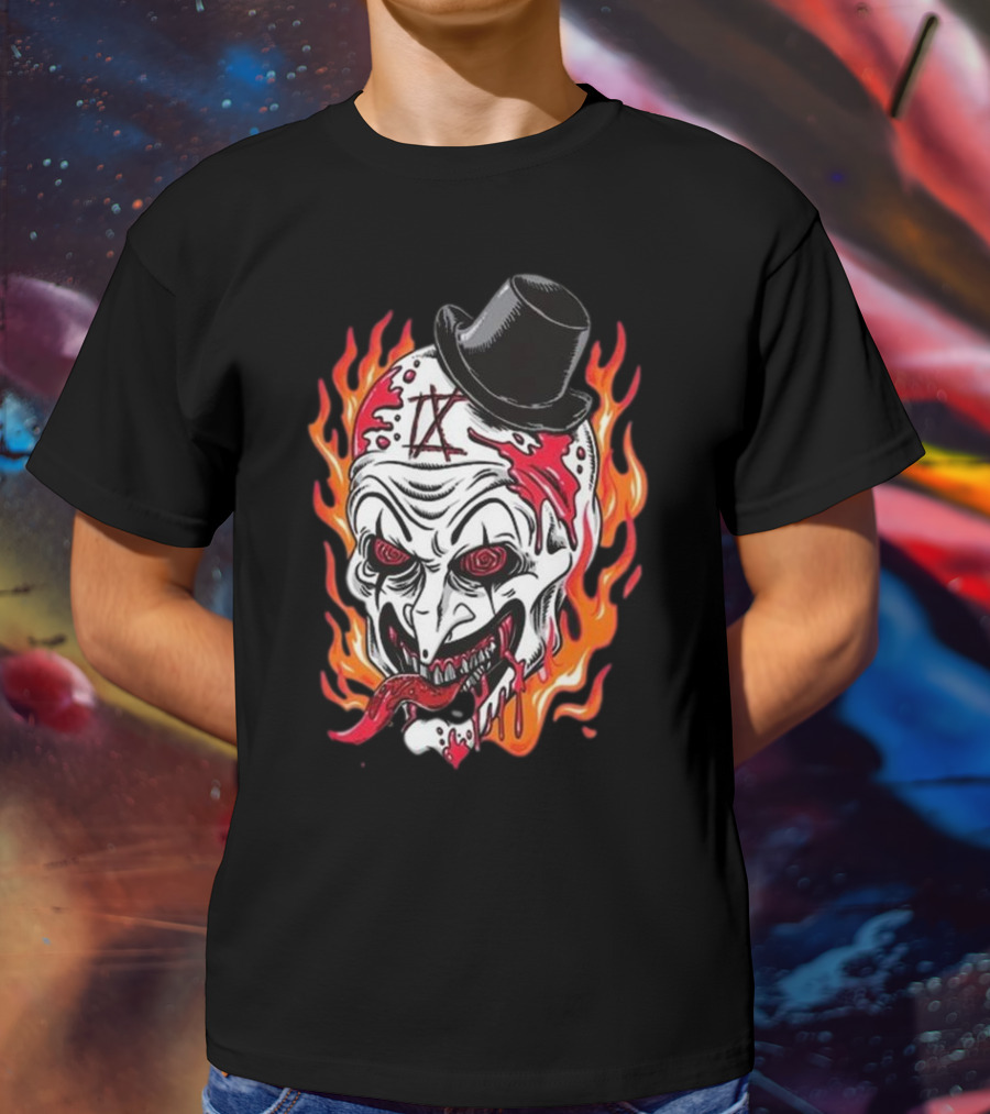 Psychos Only Art Will Never Die Flaming Skull Top Hat T-Shirt