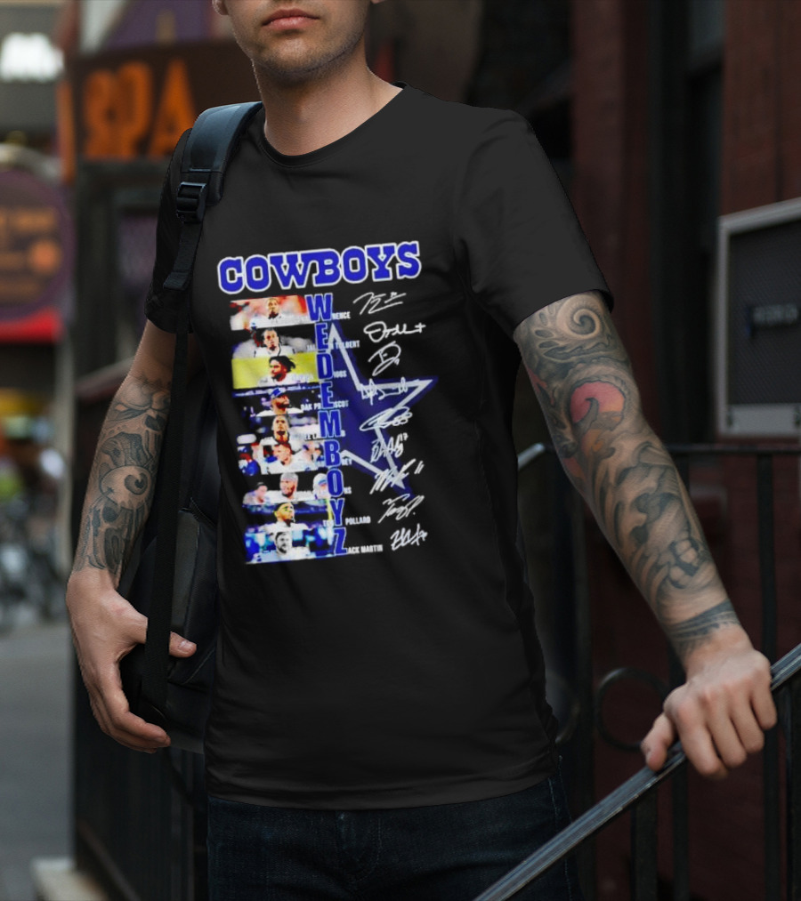 COWBOYS WE DEM BOYZ Dak Prescott DeMarcus Lawrence Trevon Diggs Brett Maher Tony Pollard CeeDee Lamb Zack Martin Dallas Players Signatures T-Shirt