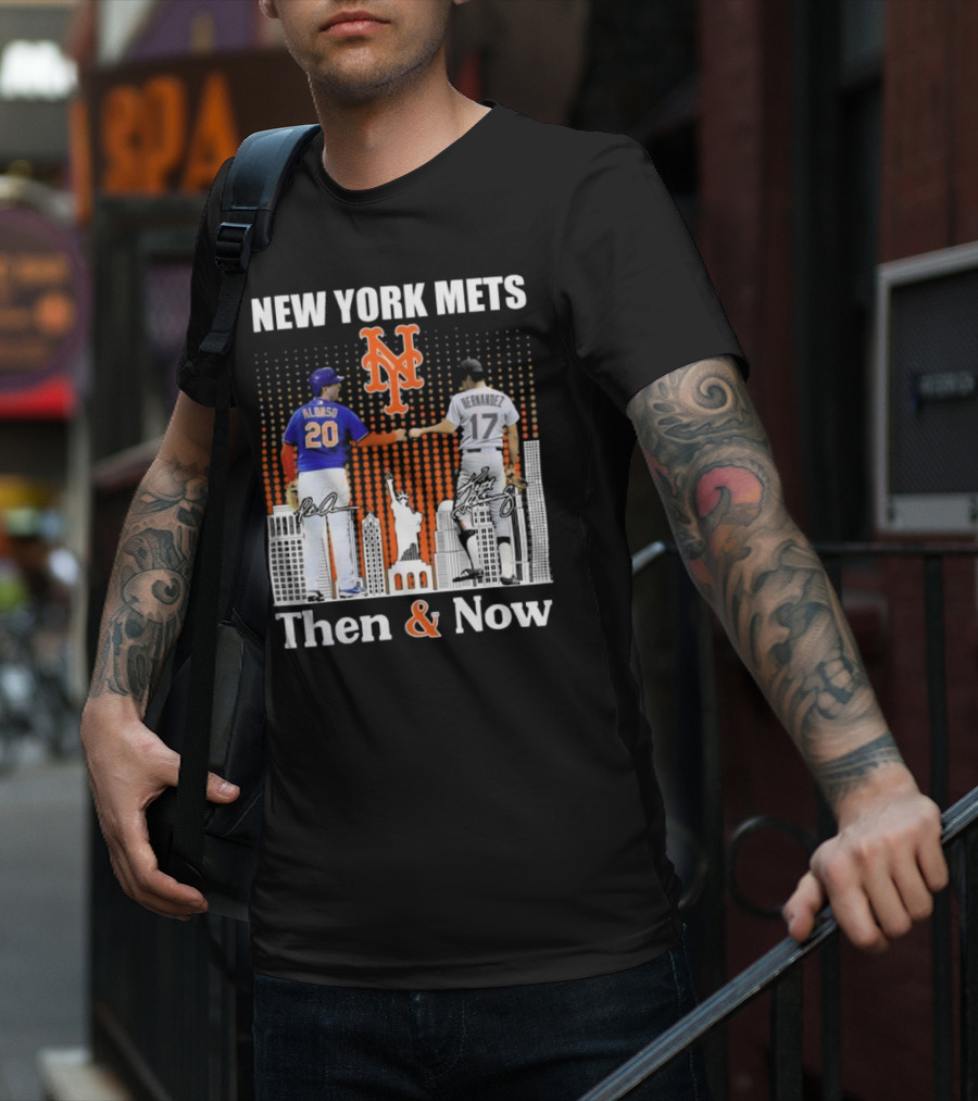 New York Mets Then And Now Pete Alonso Keith Hernandez Signatures T-Shirt