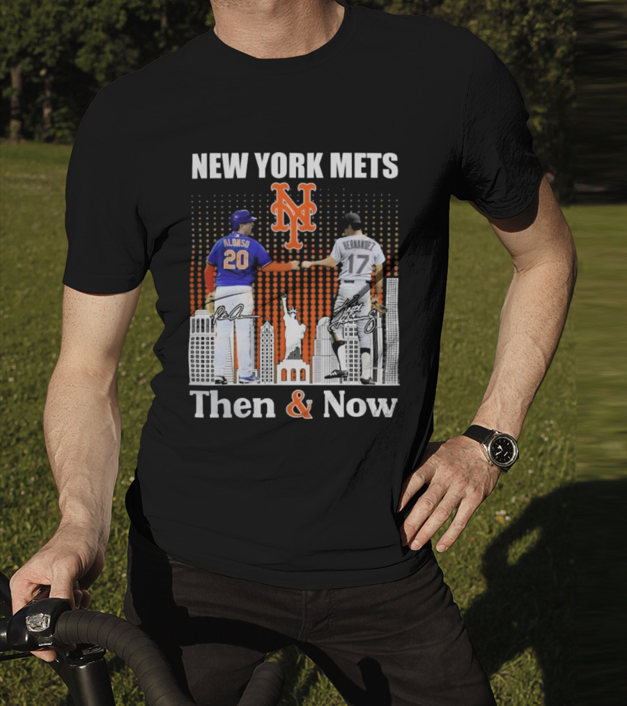 New York Mets Then And Now Pete Alonso Keith Hernandez Signatures T-Shirt