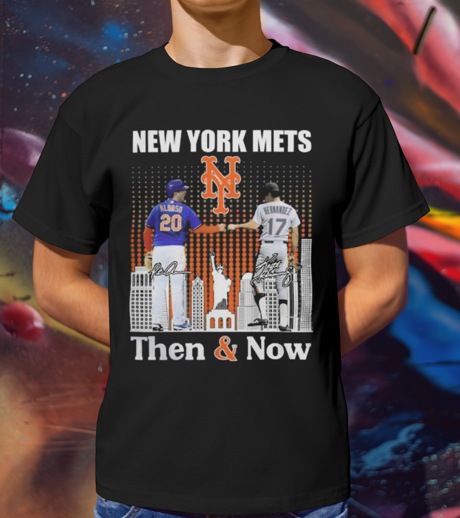 New York Mets Then And Now Pete Alonso Keith Hernandez Signatures T-Shirt