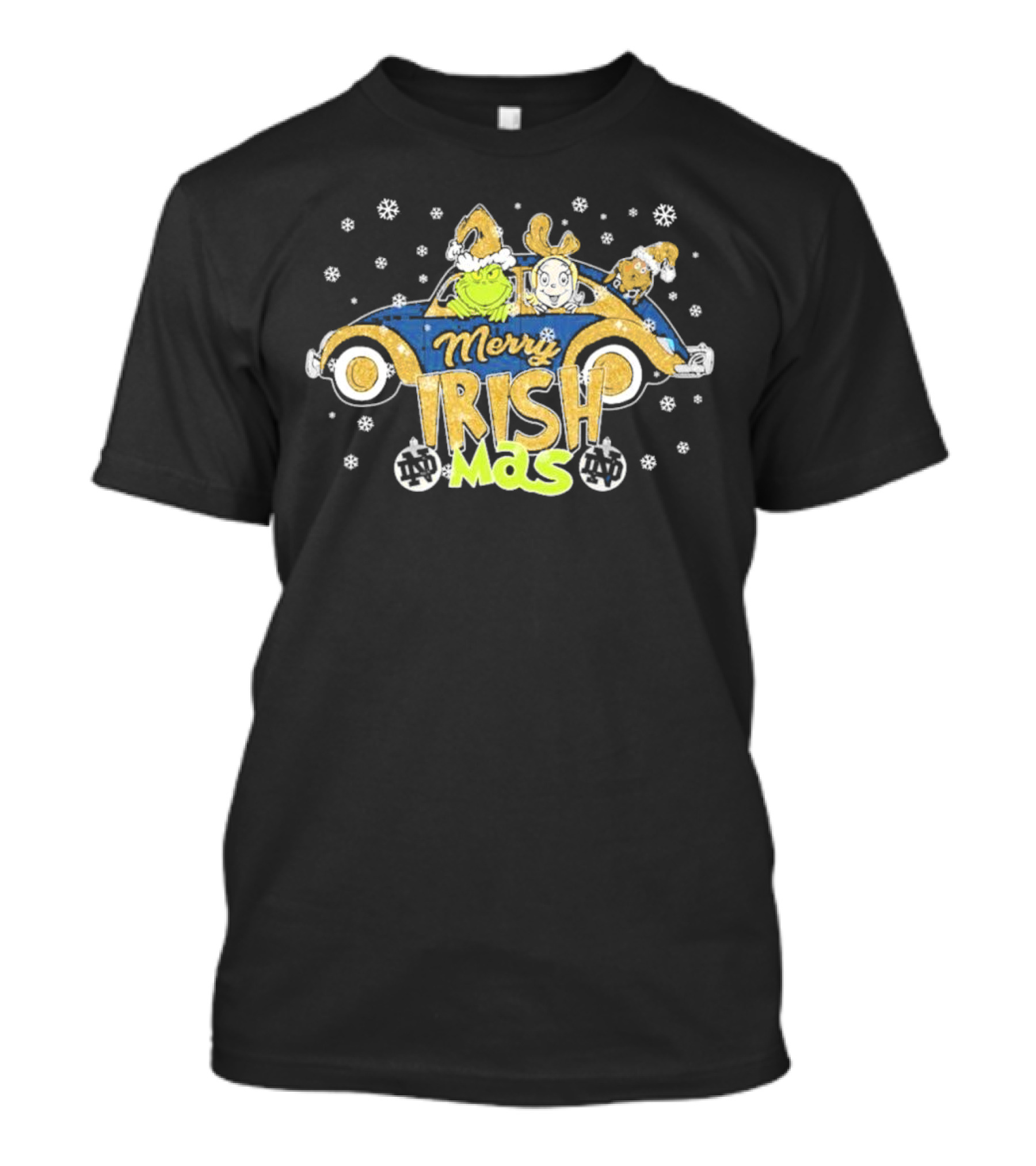 Merry Irish Mas Grinch Reindeer Car Notre Dame Christmas T-Shirt