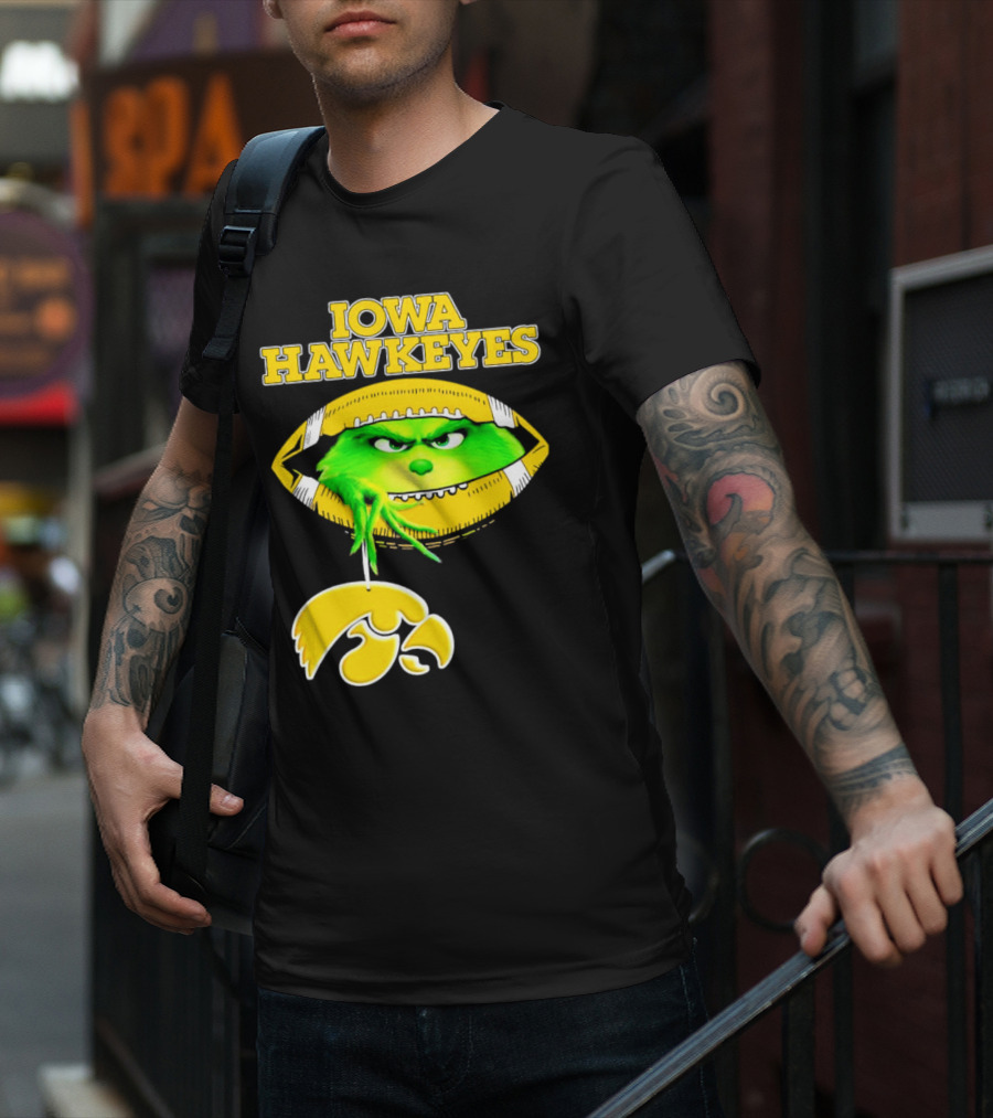Iowa Hawkeyes Grinch Football Christmas T-Shirt