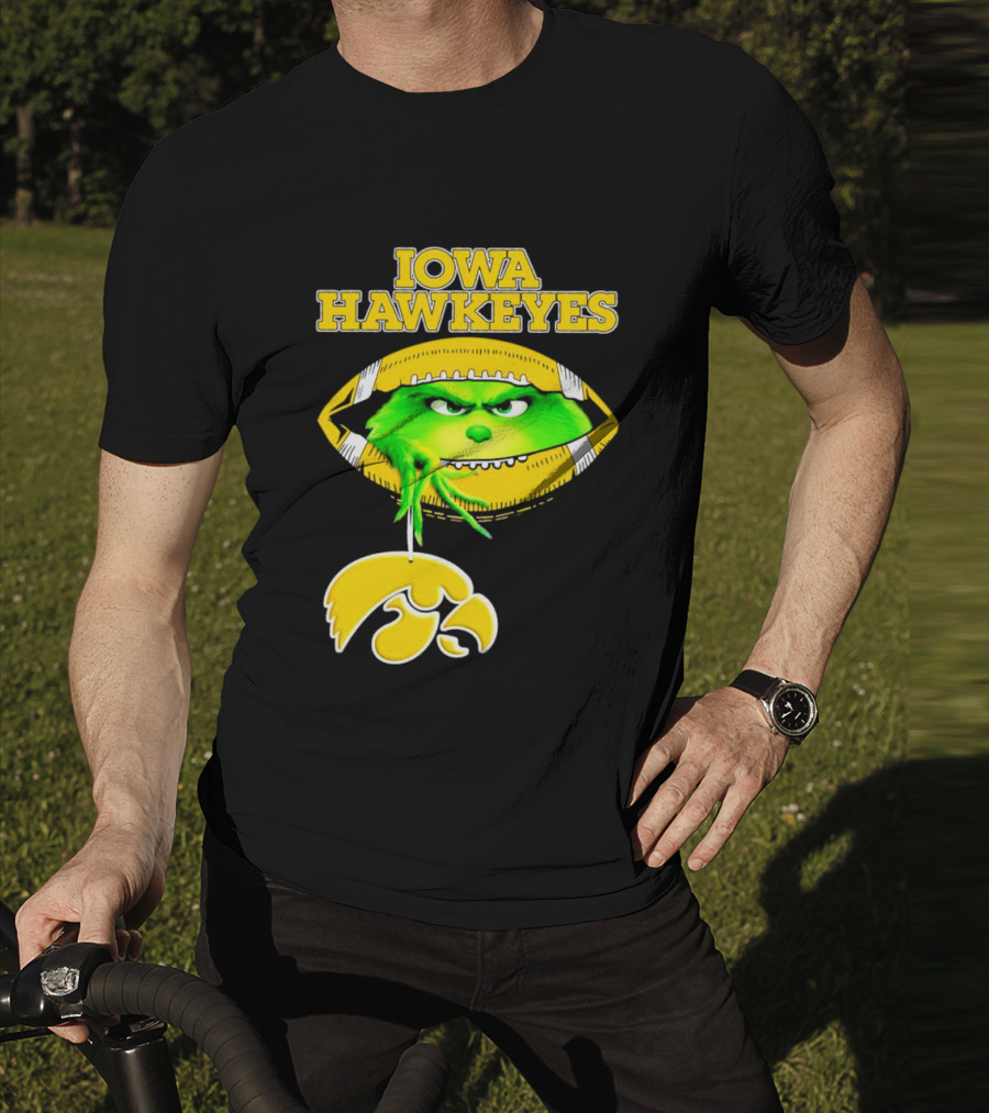 Iowa Hawkeyes Grinch Football Christmas T-Shirt