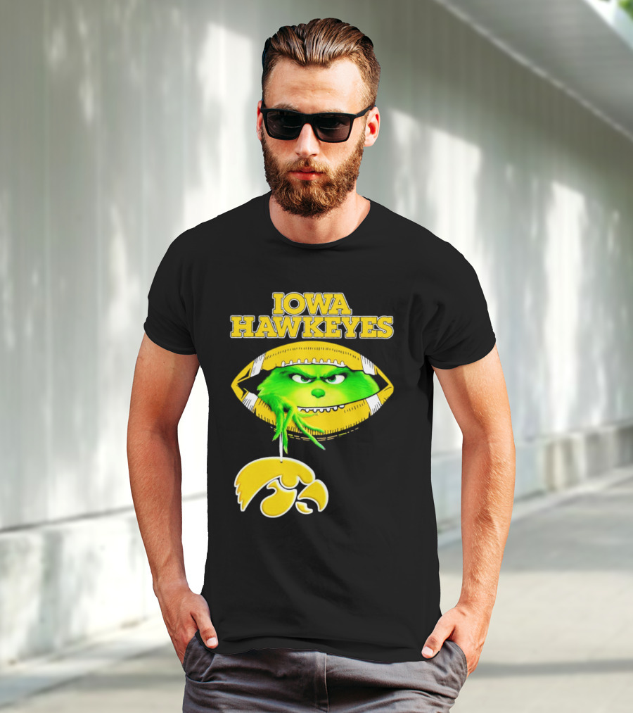 Iowa Hawkeyes Grinch Football Christmas T-Shirt