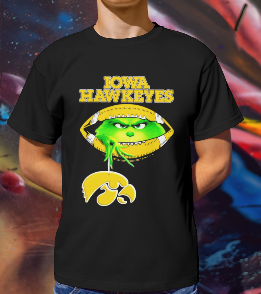 Iowa Hawkeyes Grinch Football Christmas T-Shirt