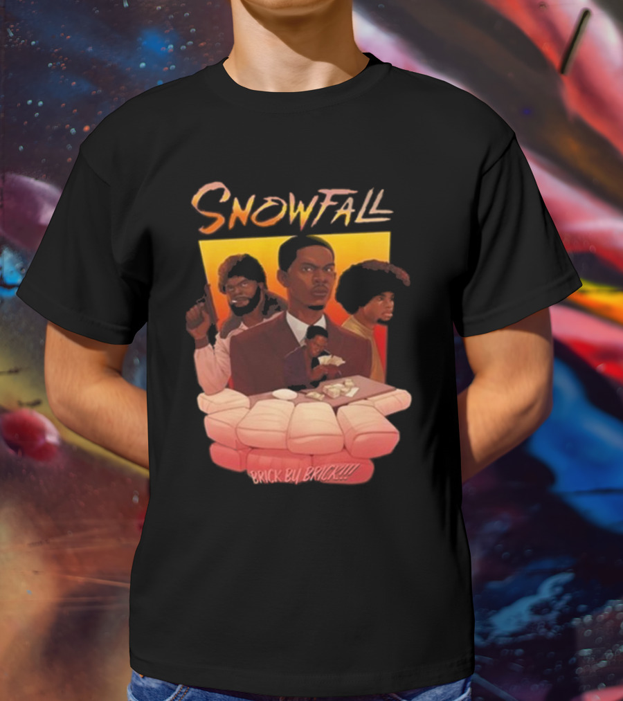 Snowfall Brick By Brick Retro Art Character Collage T-Shirt