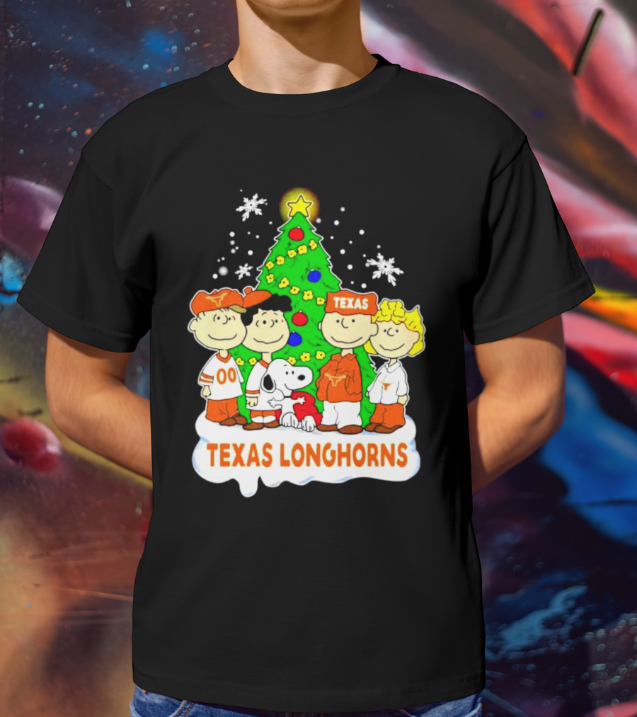 Texas Longhorns Peanuts Characters Christmas Tree T-Shirt