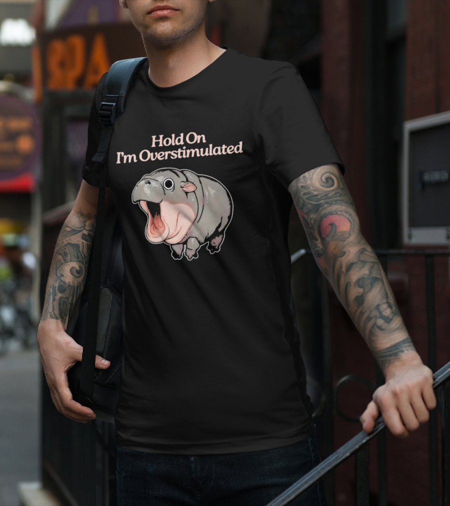 Hold On I'm Overstimulated Hippo T-Shirt