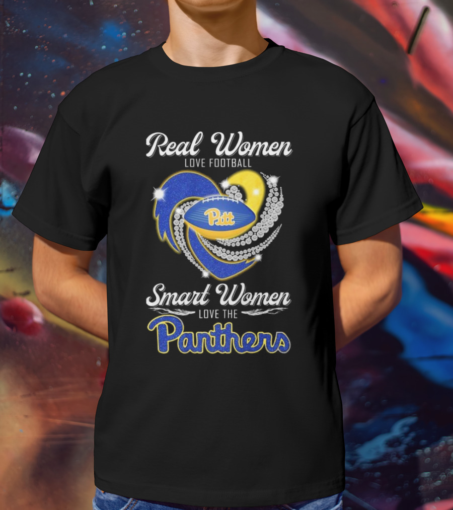 Real Women Love Football Smart Women Love The Pitt Panthers Diamond Heart T-Shirt